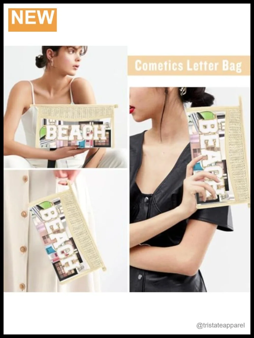 Clear Cosmetic Bag with Chenille Letter Patch, Waterproof PVC Makeup Pouch